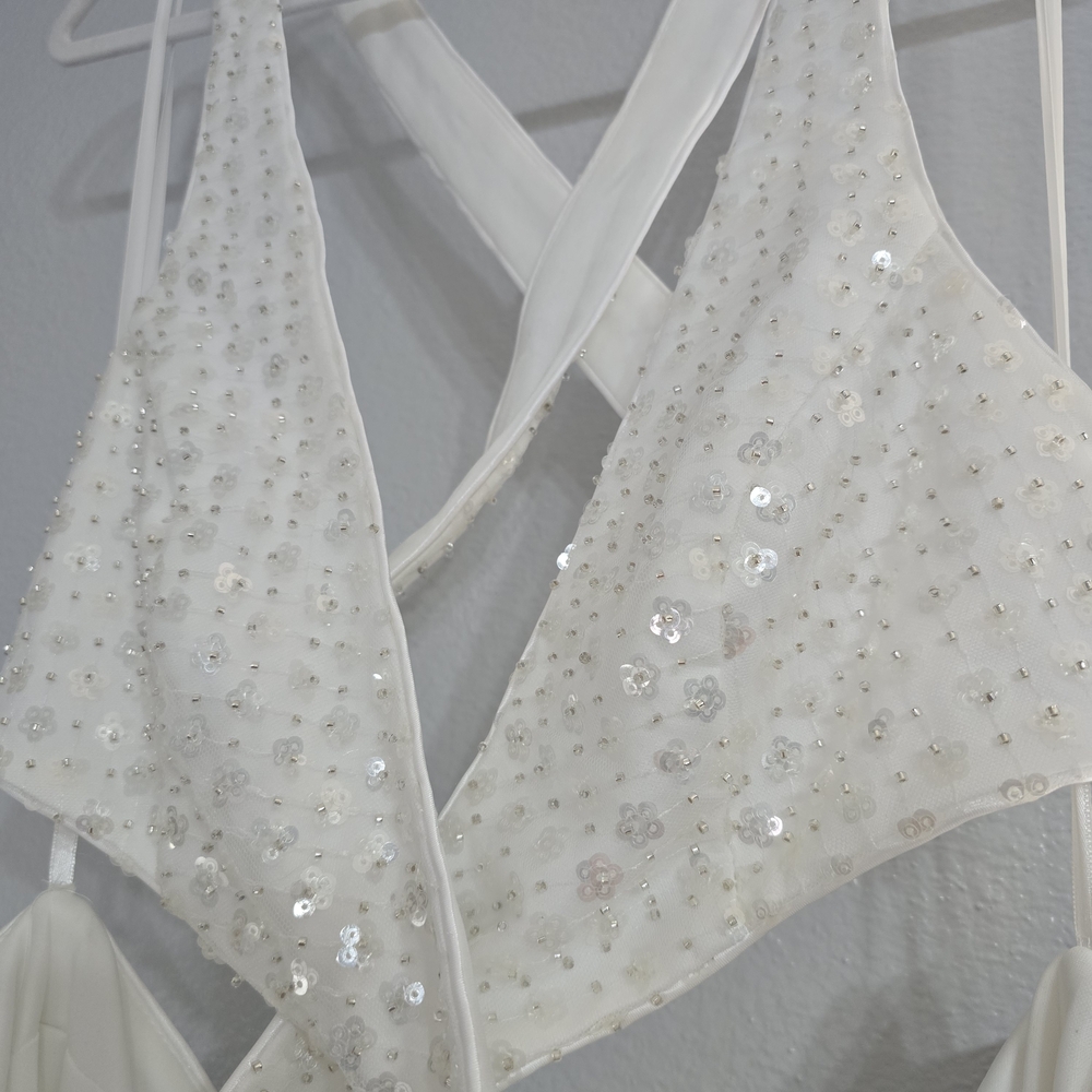 Mac Duggal Cut Out Criss Cross White Beaded Dress Size 12. Style Code 68166. Nwt - Picture 7 of 10